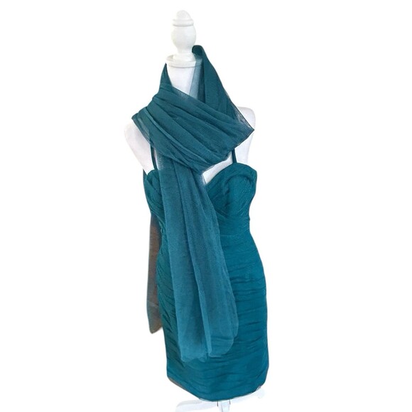WTOO NWT Teal‎ Ruched Dress With Matching Scarf/Wrap Sz 8 - Picture 4 of 8